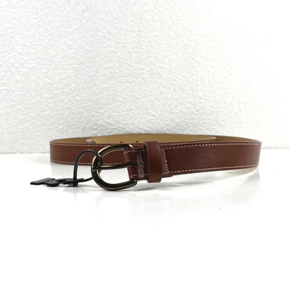 New Old Navy Belt Women 43-47 in XL-XXL Brown Contrast Stitch Brass Buckle Metal